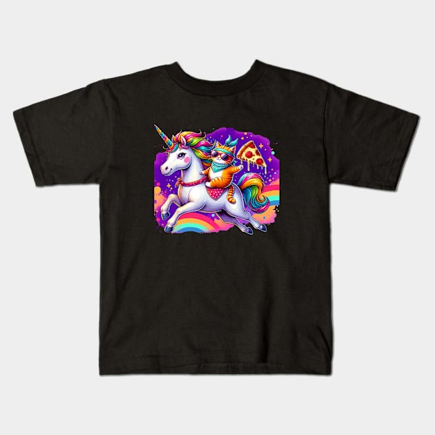 Pizza Unicorn and Cat Lover, Love Eating Pizza Kids T-Shirt by dukito